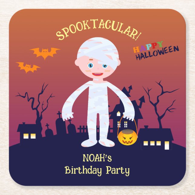 Halloween Costume Boy Birthday Party  Square Paper Coaster (Front)