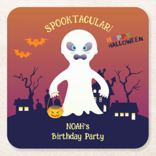 Halloween Costume Boy Birthday Party Square Paper Coaster