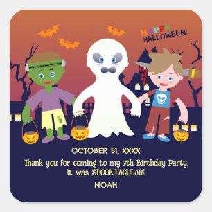 Halloween Costume Boy Birthday Party Square Sticker