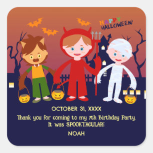 Halloween Costume Boy Birthday Party Square Sticker