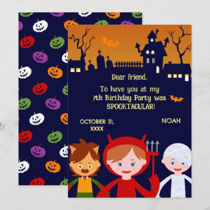 Halloween Costume Boy Birthday Party  Thank You Card