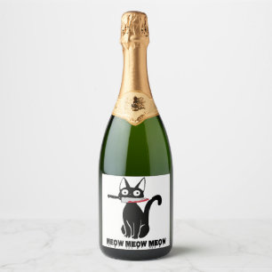 Halloween Costume Cat Funny Ch Ch Ch Meow Meow Sca Sparkling Wine Label