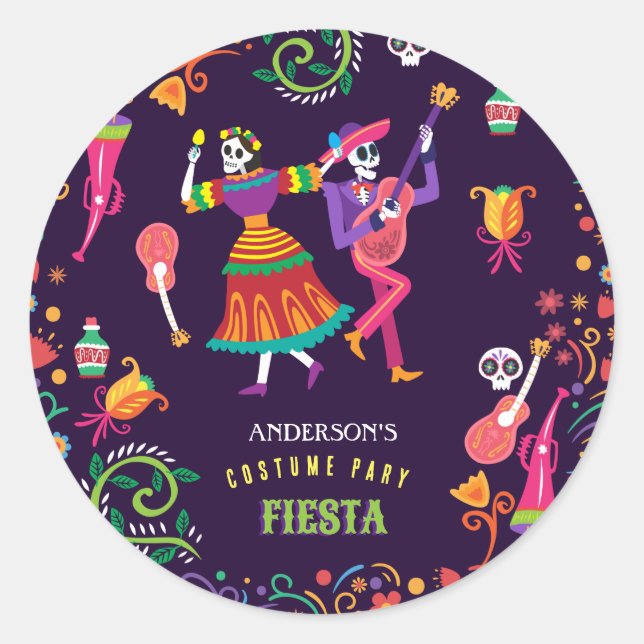Halloween Costume Colourful Party De los Muertos Classic Round Sticker (Front)