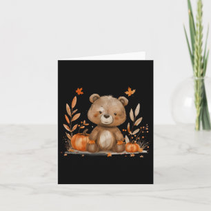 Halloween Costume Cute Bear Autumn Leaves Pumpkin Card