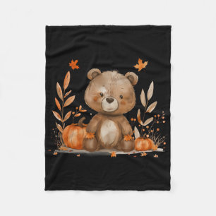 Halloween Costume Cute Bear Autumn Leaves Pumpkin Fleece Blanket