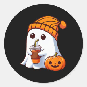 Halloween Costume Ghost Drinking Pumpkin Men Women Classic Round Sticker