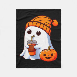 Halloween Costume Ghost Drinking Pumpkin Men Women Fleece Blanket