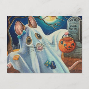 Halloween Costume Ghost Mouse Watercolor Art Postcard