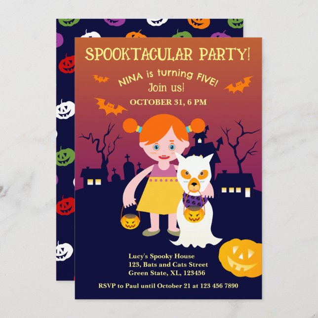 Halloween Costume Girl Birthday Party  Invitation (Front/Back)