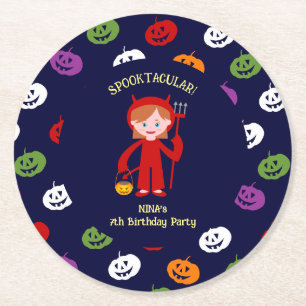 Halloween Costume Girl Birthday Party Round Paper Coaster