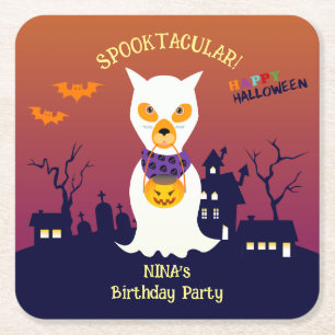 Halloween Costume Girl Birthday Party  Square Paper Coaster