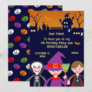 Halloween Costume Girl Birthday Party  Thank You Card