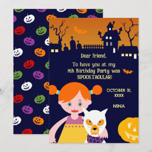 Halloween Costume Girl Birthday Party  Thank You Card