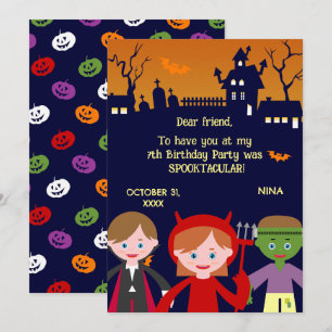 Halloween Costume Girl Birthday Party  Thank You Card