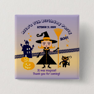 Halloween Costume Girl Witch Birthday Party 15 Cm Square Badge