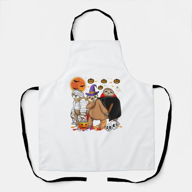Halloween Costume Happy Spooky Sloths Trick Or Tre Apron (Front)