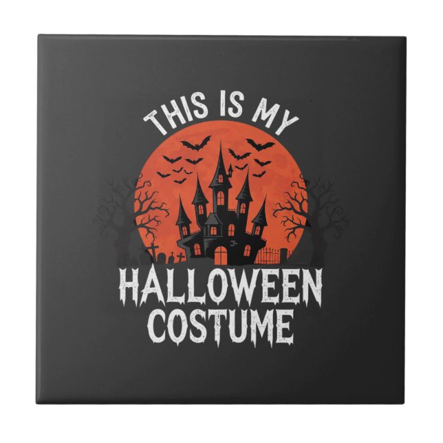 Halloween Costume Haunted Castle Vector Design Ceramic Tile (Front)