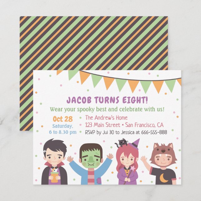 Halloween Costume Kids Birthday Party Invitations (Front/Back)