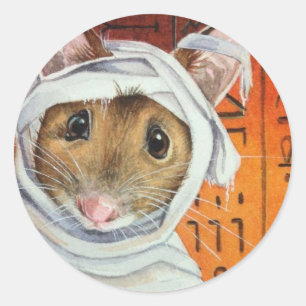 Halloween Costume Mummy Mouse Watercolor Art Classic Round Sticker