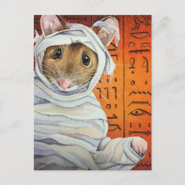 Halloween Costume Mummy Mouse Watercolor Art Postcard (Front)