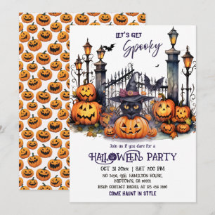 Halloween Costume Party Black Cat Witch Hat scary  Invitation
