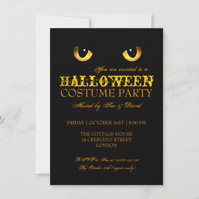 Halloween Costume Party Black Cat Yellow Invitation (Front)