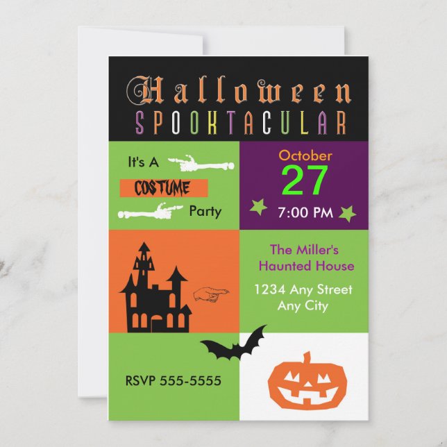 Halloween Costume Party Colour Party Invitation (Front)