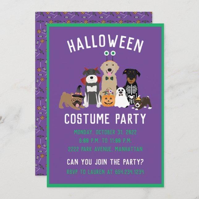 Halloween Costume Party Dogs Black Cat Invitation (Front/Back)