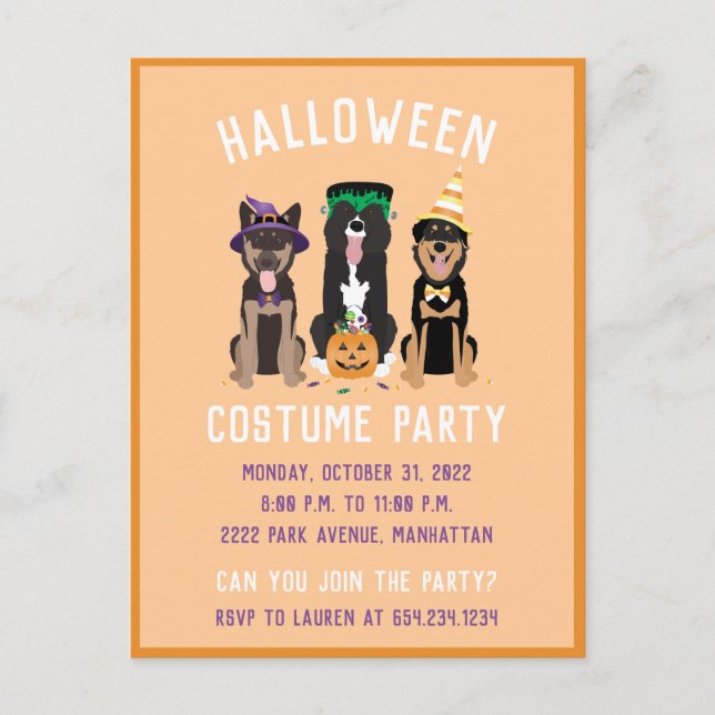 Halloween Costume Party Dogs Invitation Postcard (Front)