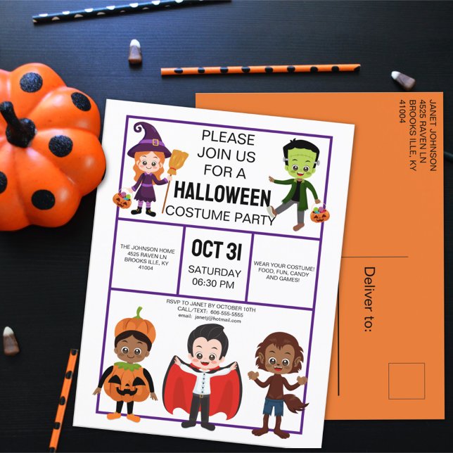 Halloween Costume Party for Kids Invitation Postcard (Creator Uploaded)