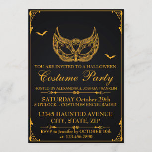 Halloween Costume Party Gold Invitation
