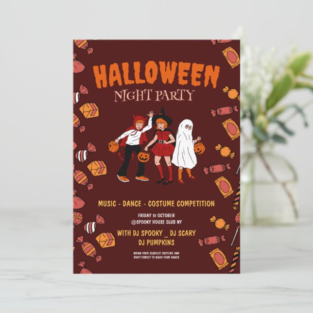 Halloween costume party, Halloween Night  Holiday Card (Standing Front)