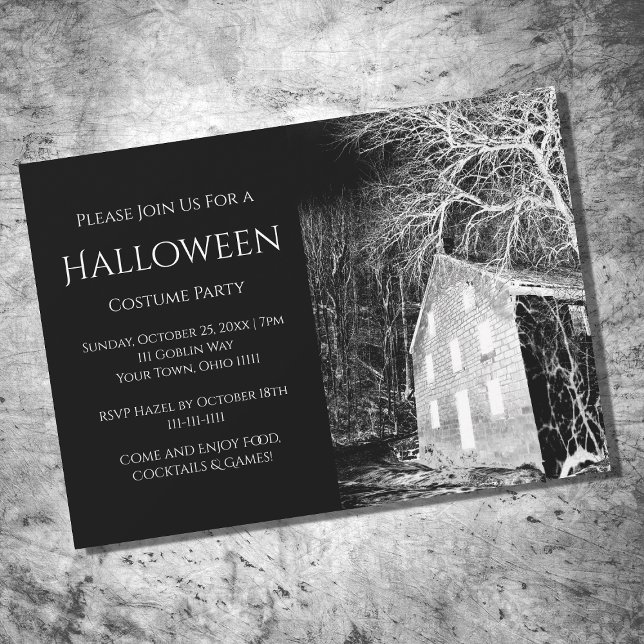 Halloween Costume Party Haunted House Black White Invitation (Creator Uploaded)