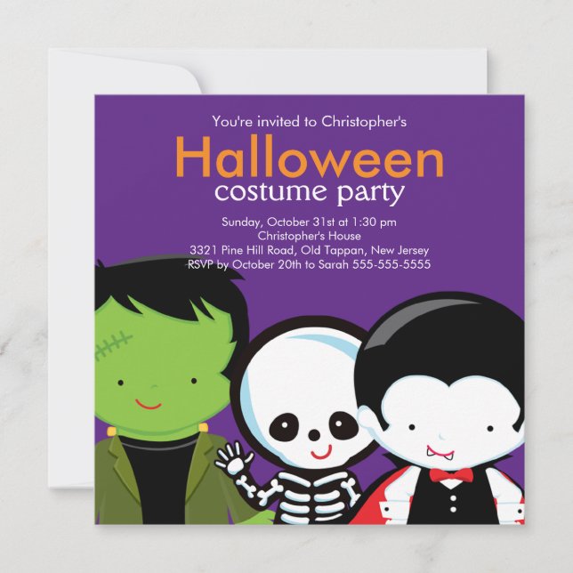 Halloween Costume Party Invitation Cute Monsters (Front)