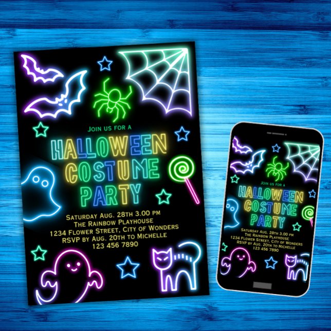 Halloween Costume Party Invitation Kids Neon Spook (Creator Uploaded)