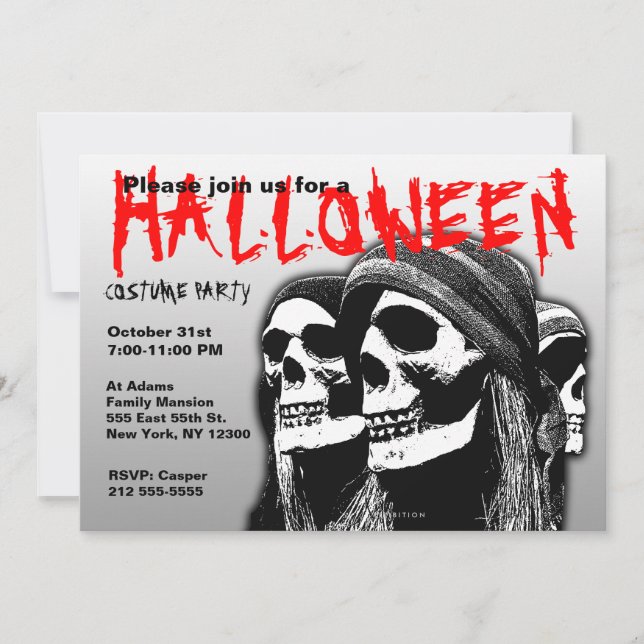 Halloween Costume Party Invitation Pirate Skull (Front)