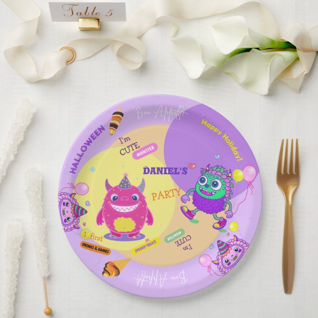 Halloween Costume Party Monsters spooky fun Dance Paper Plate (Wedding)
