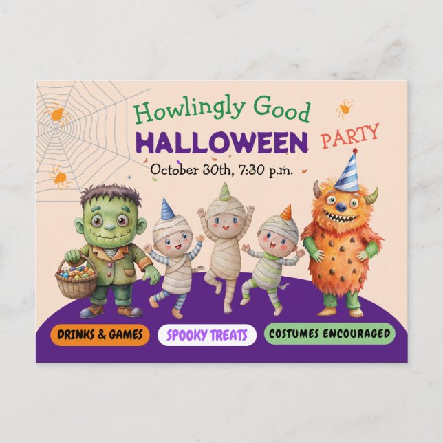 Halloween Costume Party Monsters spooky fun Dance Postcard (Front)