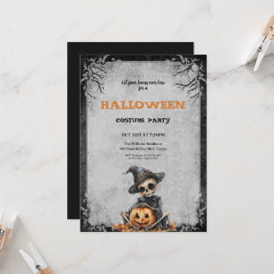 Halloween costume Party Scary skeleton and Pumpkin Invitation