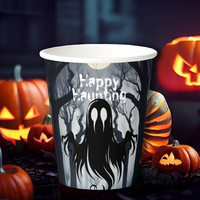 Halloween Costume Party Spooky Black Ghost  Paper Cups (Creator Uploaded)