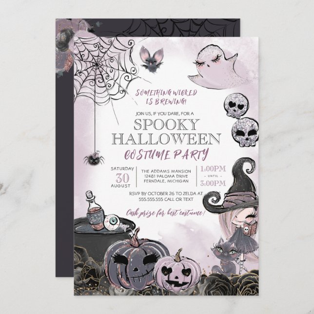 Halloween Costume Party Spooky Cute Witch Invitation (Front/Back)