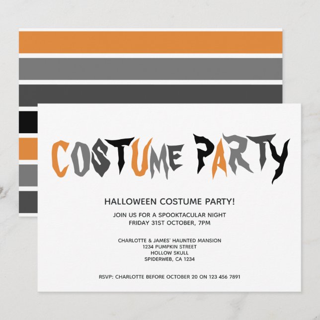 Halloween Costume Party Striped Pattern Invitation (Front/Back)