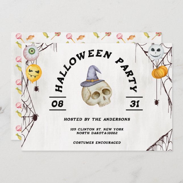Halloween Costume Party Watercolor Invitation (Front/Back)