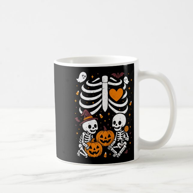 Halloween Costume Pregnant Woman Twins Pumpkin Rib Coffee Mug (Right)