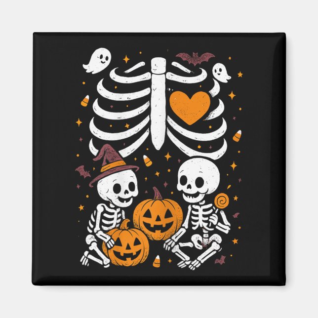 Halloween Costume Pregnant Woman Twins Pumpkin Rib Magnet (Front)
