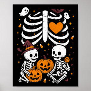 Halloween Costume Pregnant Woman Twins Pumpkin Rib Poster