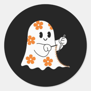 Halloween Costume Sewing Ghost Boo Funny Sewing Lo Classic Round Sticker