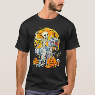 Halloween Costume Skeleton Riding Rex Dinosaur Kid T-Shirt