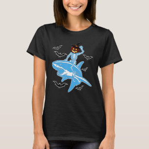 Halloween Costume Skeleton Riding Shark Bats Cute T-Shirt