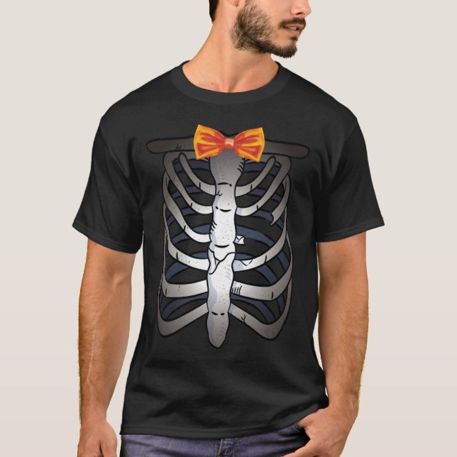 Halloween Costume Skulls Bow Tie Skeleton Xray Rib T-Shirt (Front)